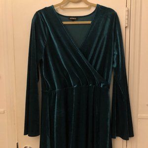 Express Women's Dress (Large) - Emerald Green, Corduroy, Velvet,  Faux Wrap